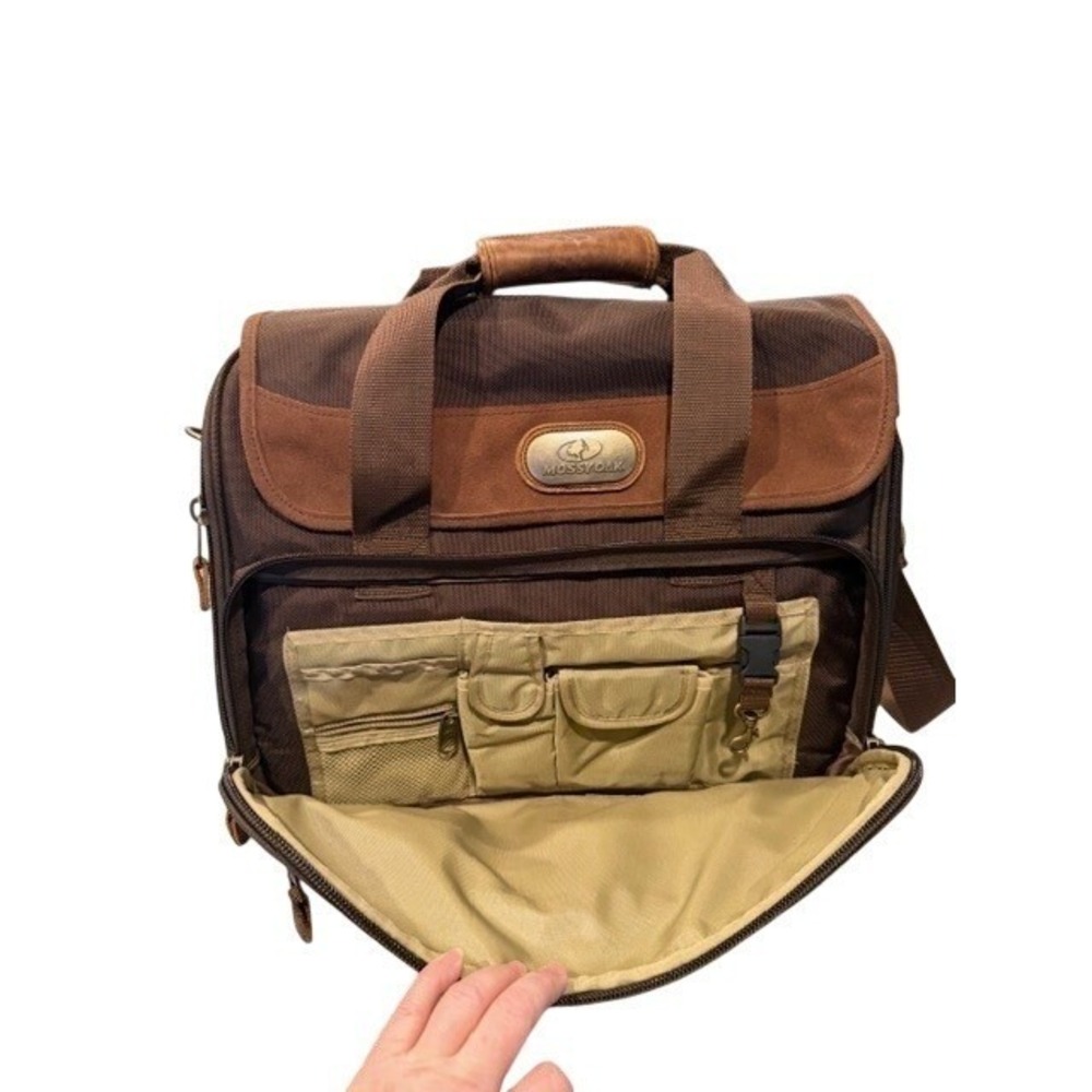Mossy Oak High Sierra Sport Brown Nylon Leather Satchel Bag Laptop Meeting EUC - Picture 3 of 11